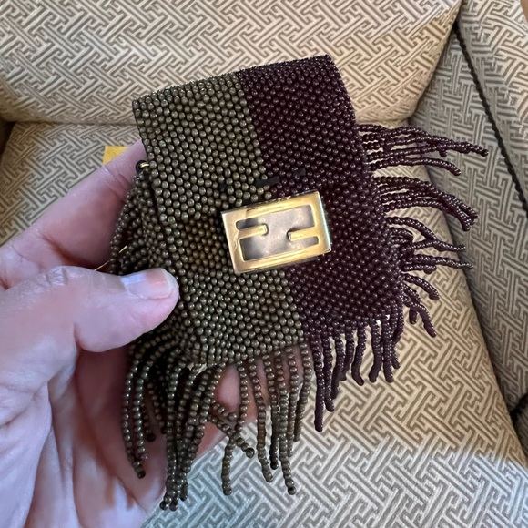 Fendi Glass Beaded Pico Baguette Tobacco Moro - Picture 3 of 5